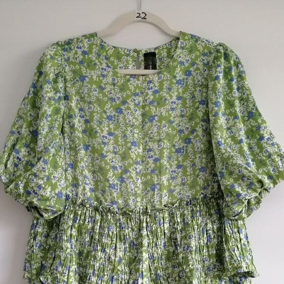 Y2K Code X Mode Womens Green Floral Print Ruffle Layered Fit & Flare Dress Sz L - Picture 3 of 7